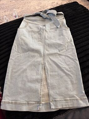 Free People Light Blue Denim Midi Skirt with Waist Tie